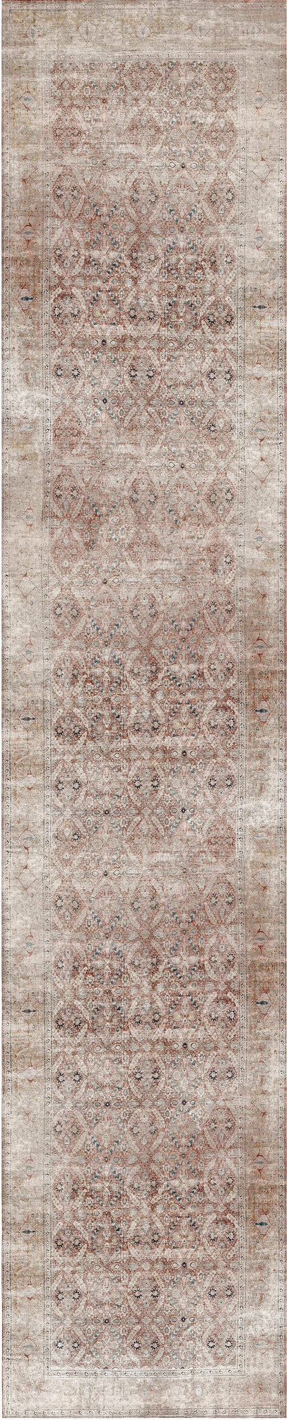 Distressed Vintage In Red & Beige : Runner Rug