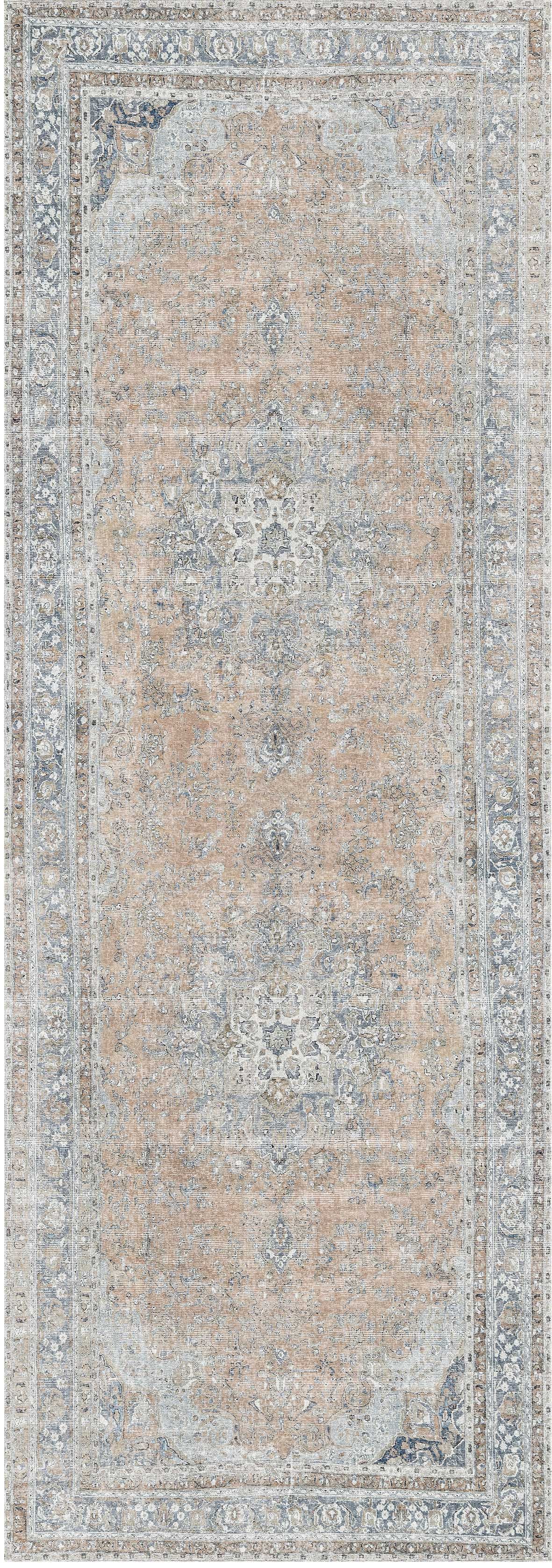 Distressed Vintage Oxus Desert In Silver : Runner Rug