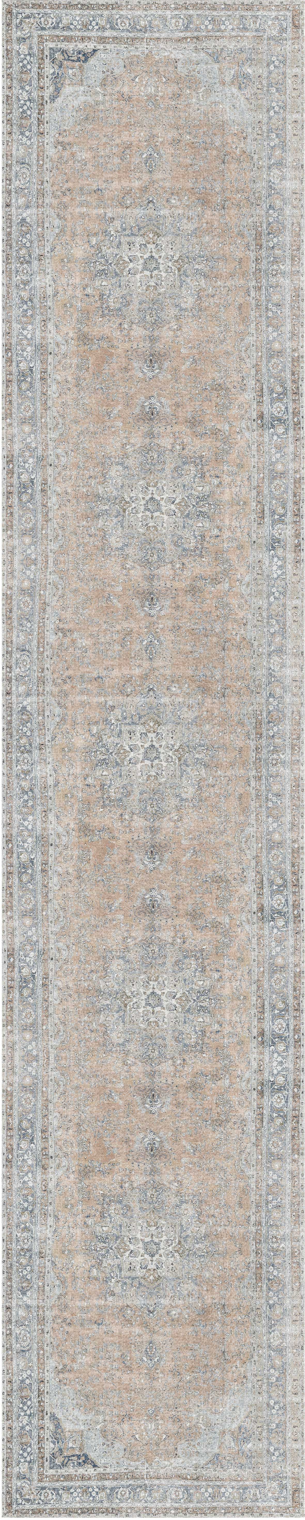 Distressed Vintage Oxus Desert In Silver : Runner Rug