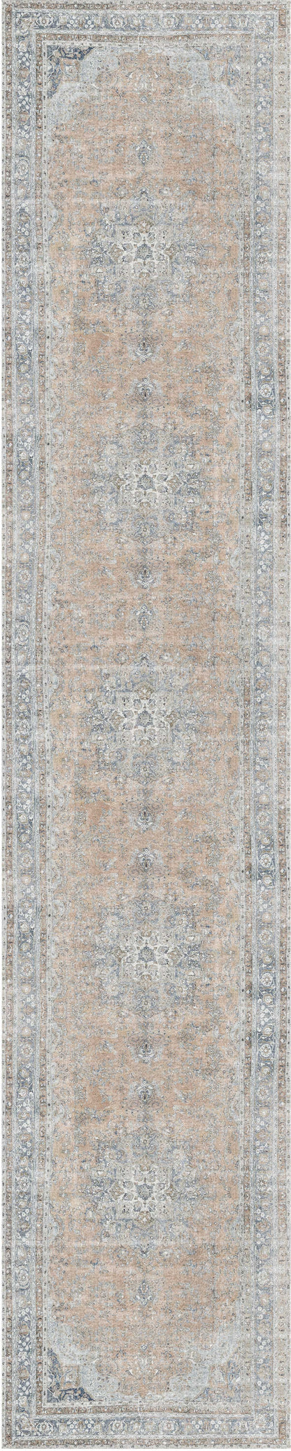 Distressed Vintage Oxus Desert In Silver : Runner Rug