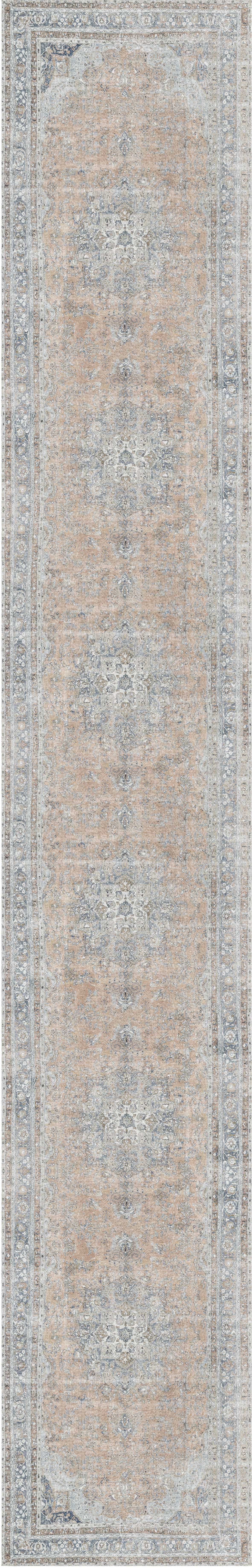 Distressed Vintage Oxus Desert In Silver : Runner Rug