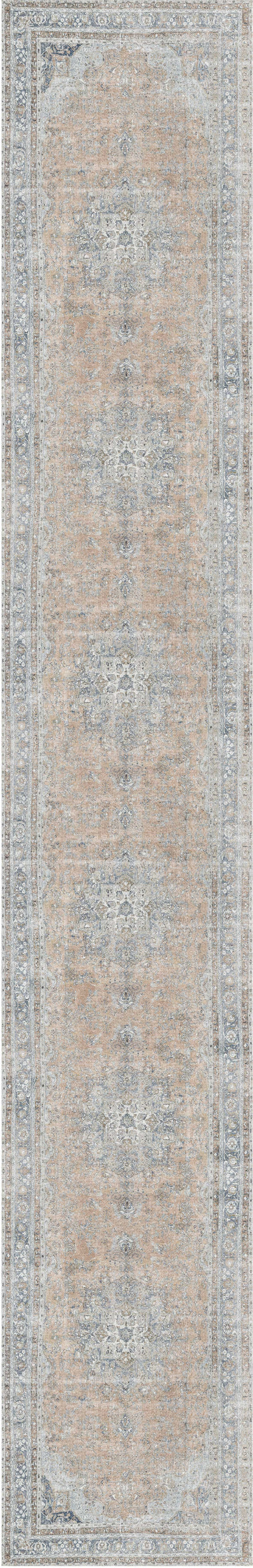 Distressed Vintage Oxus Desert In Silver : Runner Rug