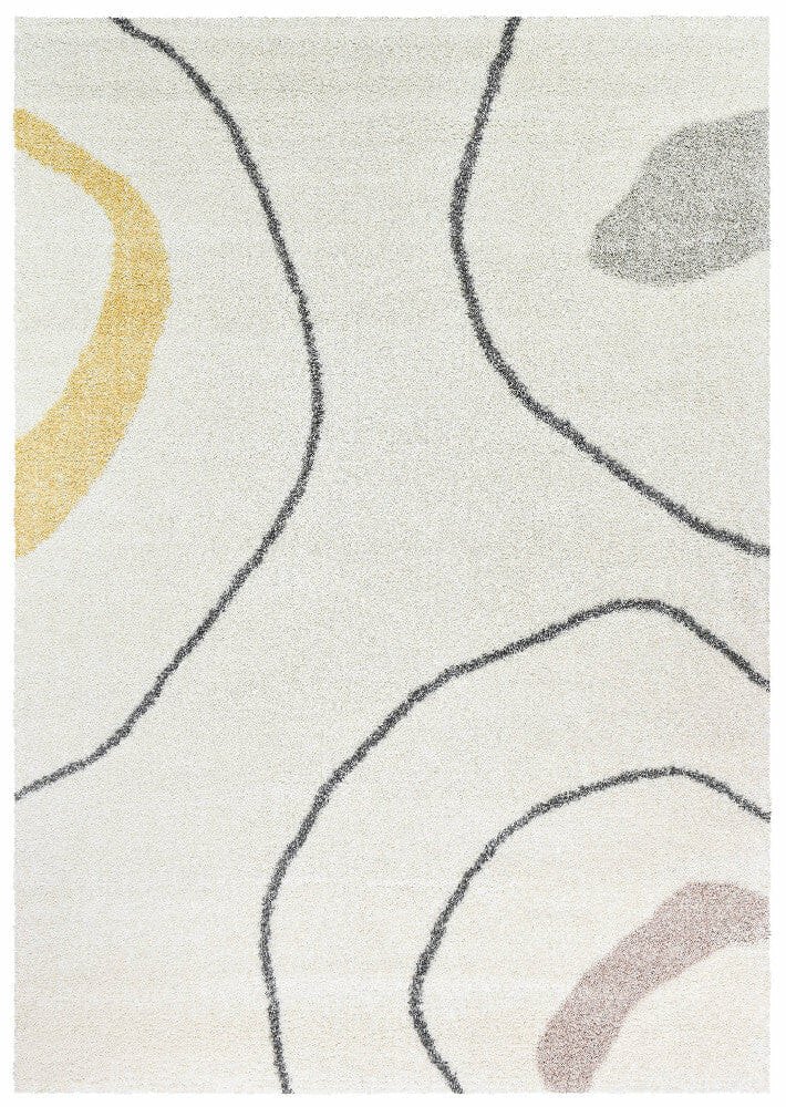 Lila Sumptuous Shaggy Pile Graphical Design 060 In Ripple Cream Rug