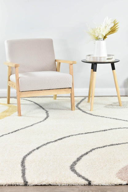 Lila Sumptuous Shaggy Pile Graphical Design 060 In Ripple Cream Rug