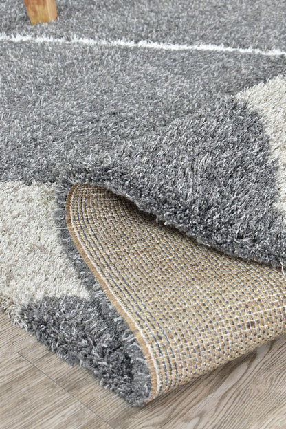 Lila Sumptuous Shaggy Pile Graphical Design 690 In Ripple Grey Rug