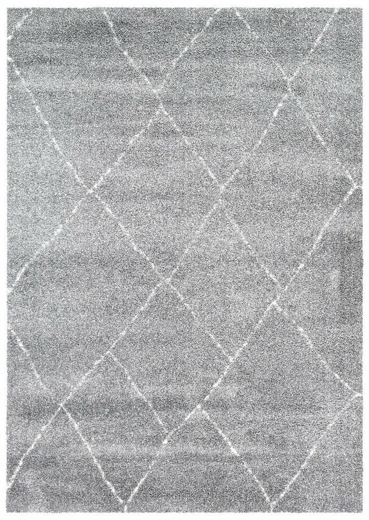 Lila Plush Shaggy Pile Geometrical Design 690 In Grey Rug