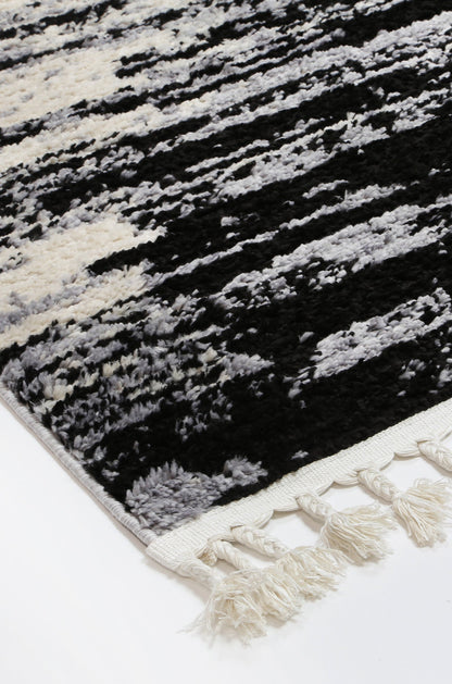 Mario Acid Wash Abstract In Black & White Rug