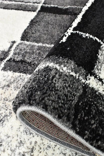 Dahlia 297 In Dark Grey & Black : Runner Rug