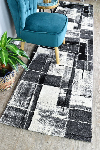 Dahlia 297 In Dark Grey & Black : Runner Rug