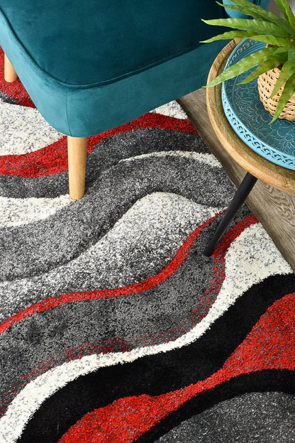 Dahlia 300 In Light Grey & Red Rug