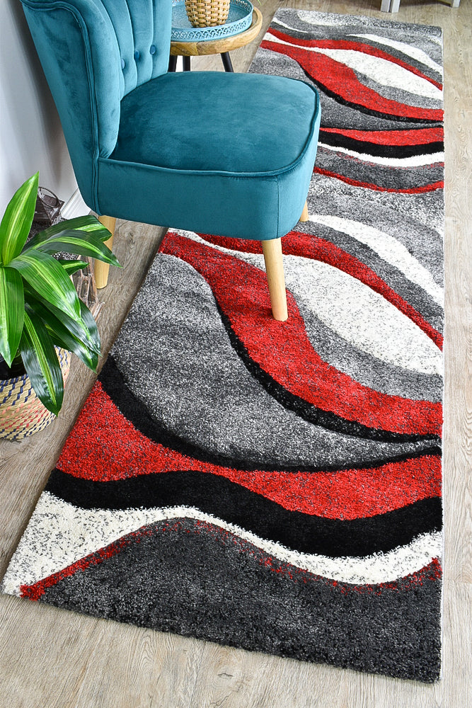 Dahlia 300 In Light Grey & Red Rug