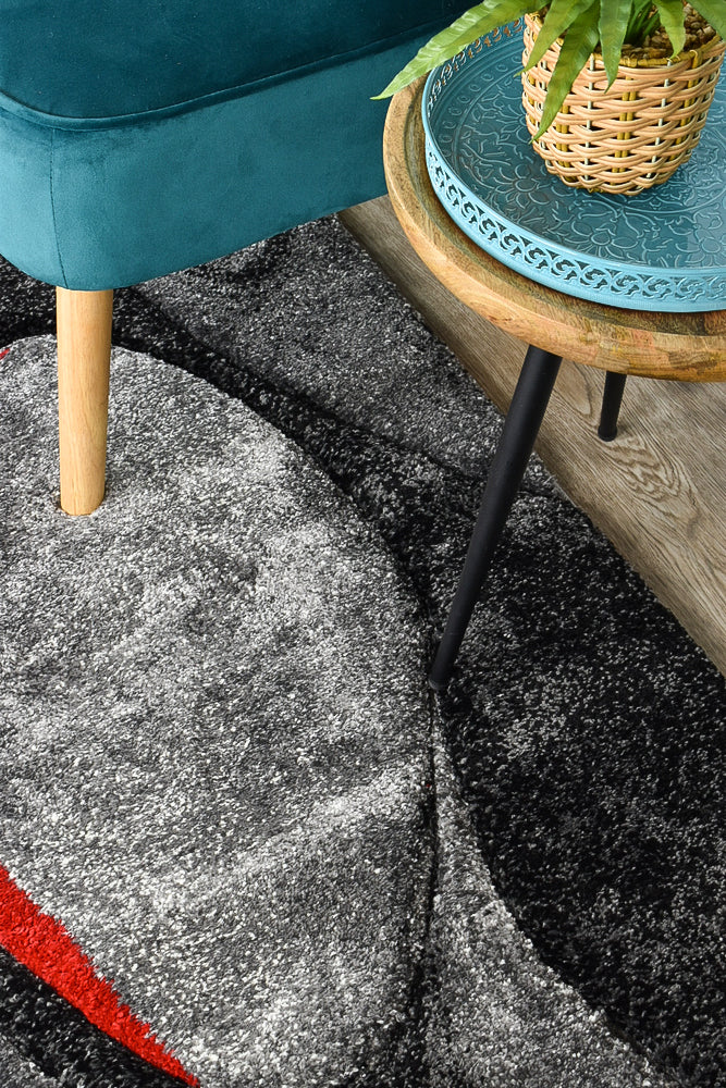 Dahlia 37 In Dark Grey & Red : Runner Rug