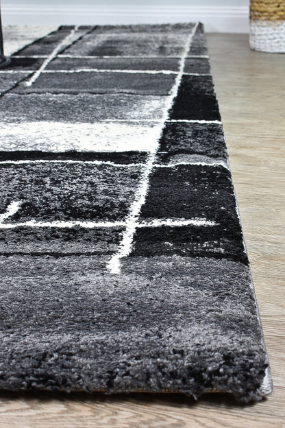 Dahlia 297 In Dark Grey & Black : Runner Rug