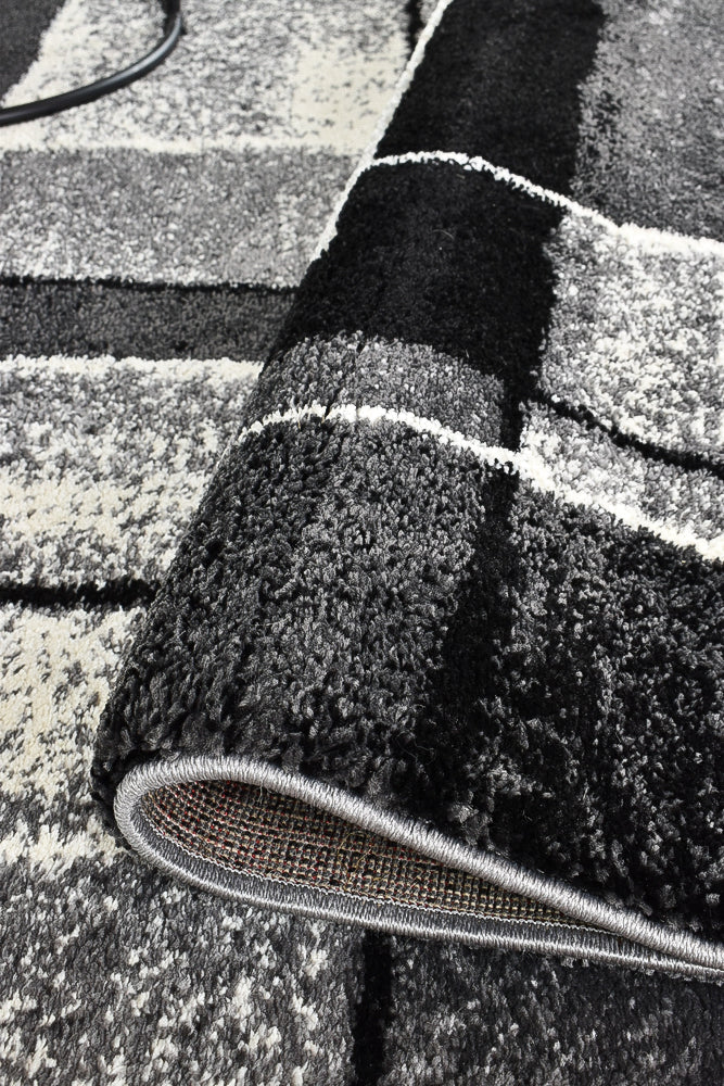 Dahlia 297 In Dark Grey & Black : Runner Rug