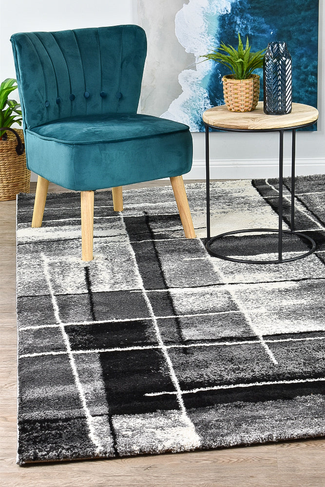 Dahlia 297 In Dark Grey & Black : Runner Rug