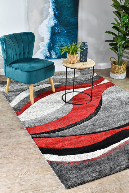 Dahlia 300 In Light Grey & Red Rug