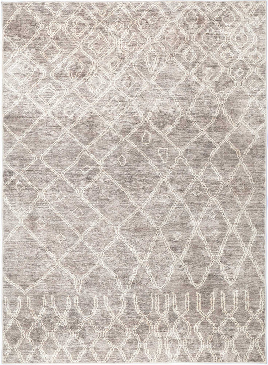 A beige, gold, and taupe rug with a warm and sophisticated aesthetic, made from recycled cotton and designed for indoor use.