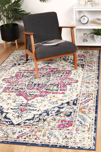 Sicily Nicosia Transitional In Navy & Pink Rug