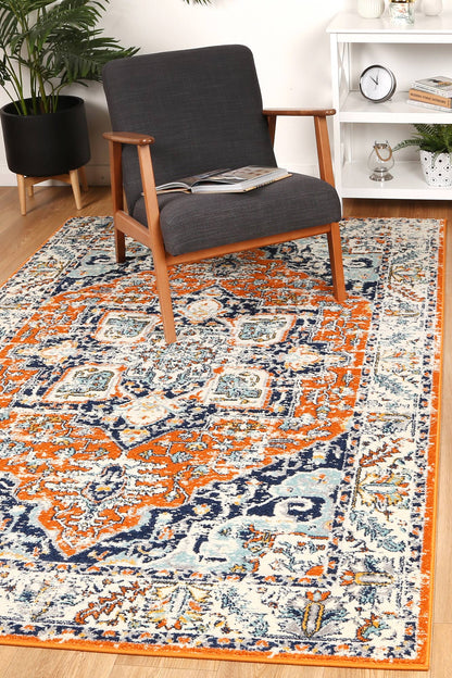 Sicily Messina Transitonal In Orange & Blue Rug