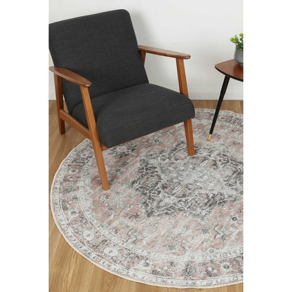 Distressed Vintage Cezanne In Grey : Round Rug