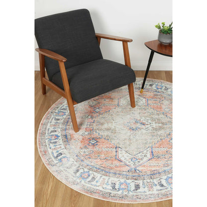 Distressed Vintage Pissarro In Grey & Pink : Round Rug