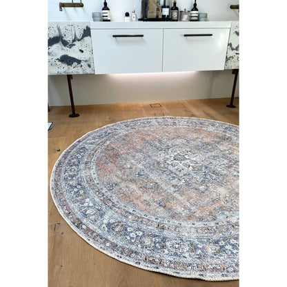Distressed Vintage Oxus Desert In Grey : Round Rug