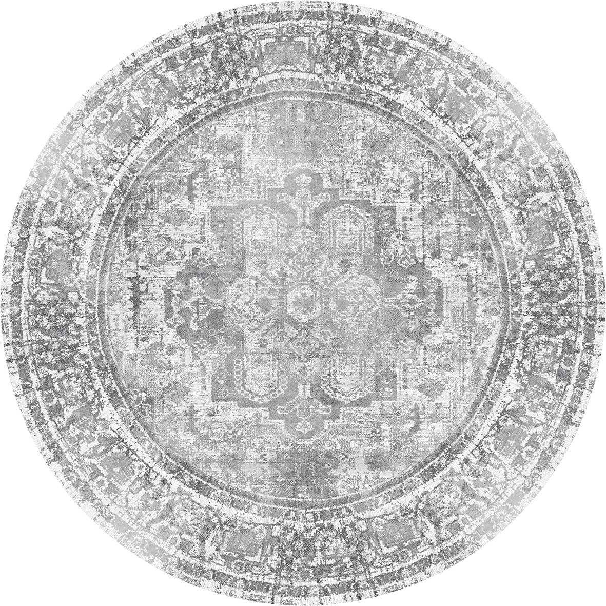 Distressed Vintage Chilaz In Grey : Round Rug