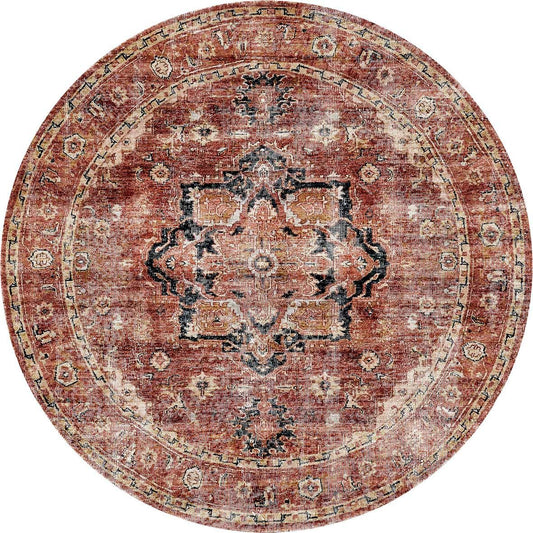 Distressed Vintage Cezanne In Brown : Round Rug