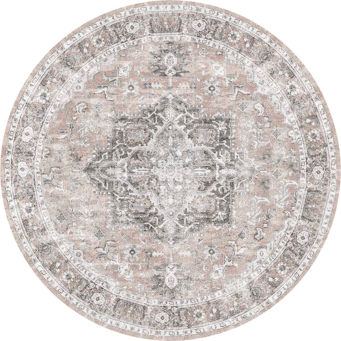 Distressed Vintage Cezanne In Grey : Round Rug