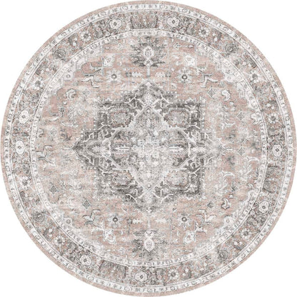 Distressed Vintage Cezanne In Grey : Round Rug