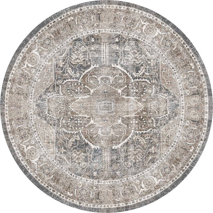 Distressed Vintage Kendra Ash In Silver : Round Rug