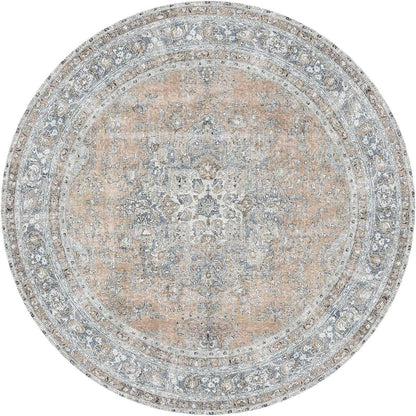 Distressed Vintage Oxus Desert In Grey : Round Rug