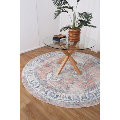 Distressed Vintage Pissarro In Grey & Pink : Round Rug